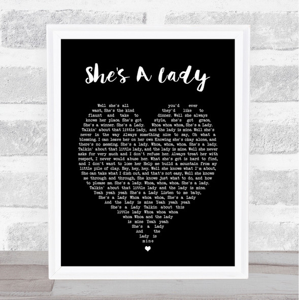 Tom Jones She's A Lady Black Heart Song Lyric Quote Print