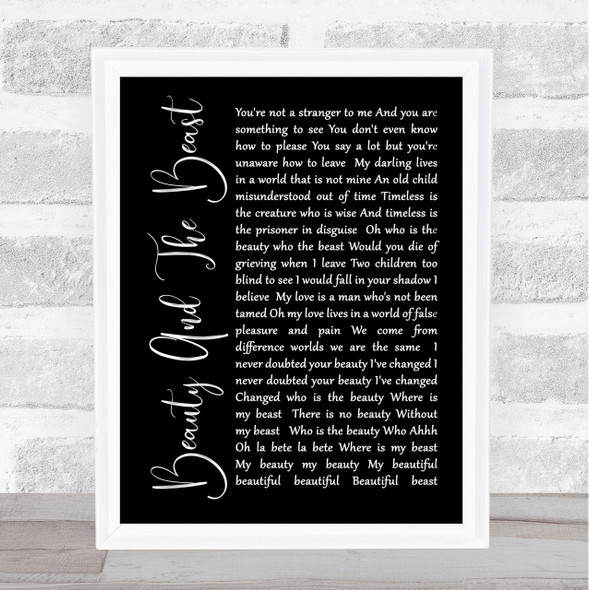 Stevie Nicks Beauty And The Beast Black Script Song Lyric Quote Print