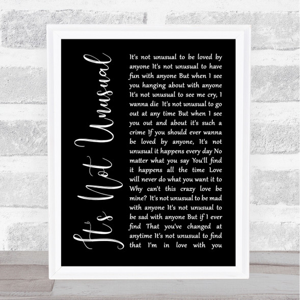 Tom Jones It's Not Unusual Black Script Song Lyric Quote Print