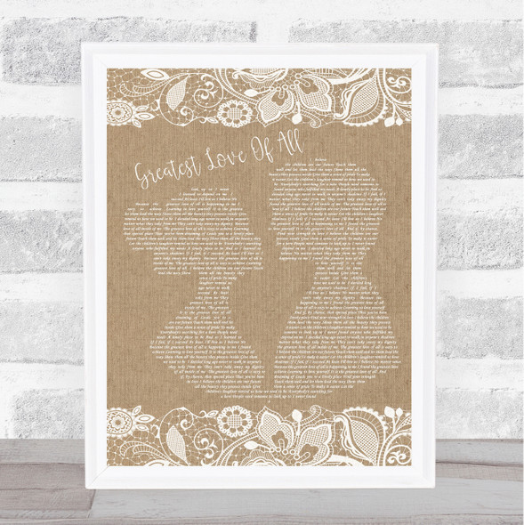 Whitney Houston Greatest Love Of All Burlap & Lace Song Lyric Quote Print