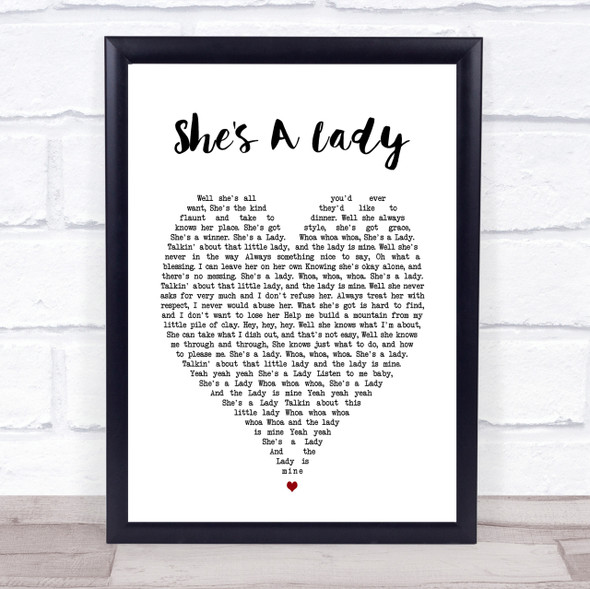 Tom Jones She's A Lady Heart Song Lyric Quote Print