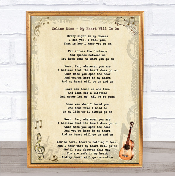Celine Dion My Heart Will Go On Vintage Guitar Song Lyric Quote Print