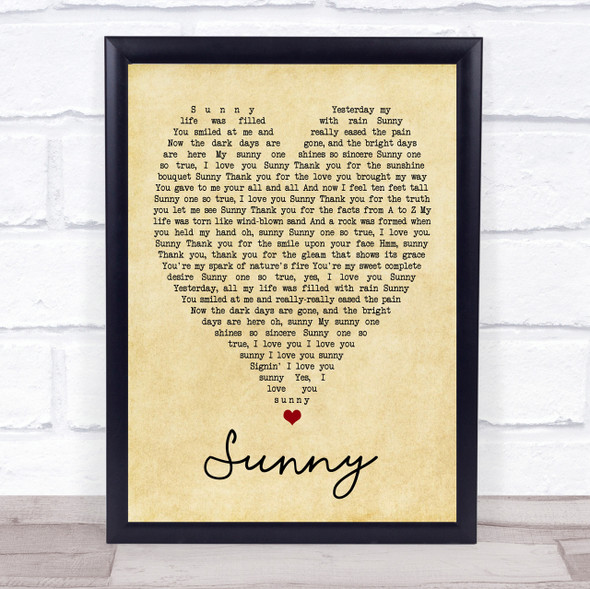 Bobby Hebb Sunny Vintage Heart Song Lyric Quote Print