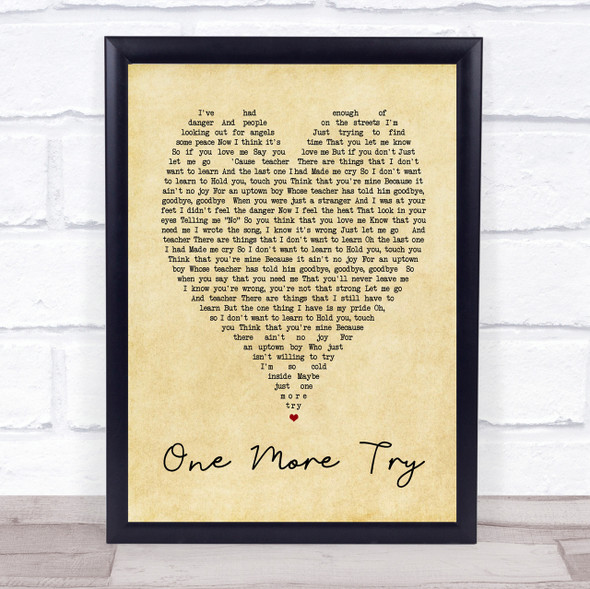 George Michael One More Try Vintage Heart Song Lyric Quote Print