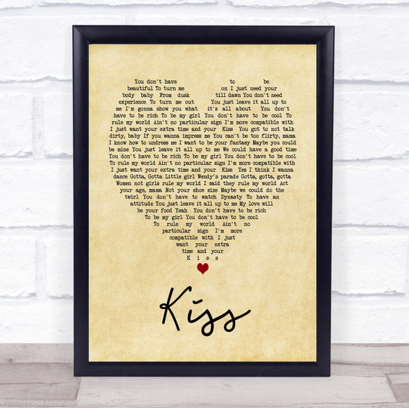 Prince Kiss Vintage Heart Song Lyric Quote Print