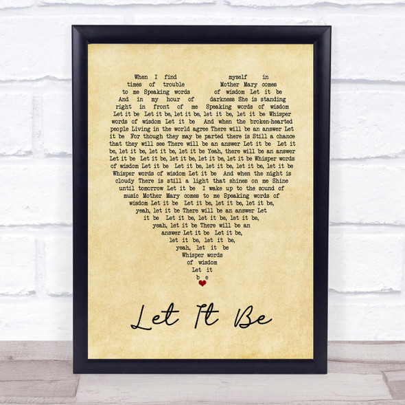The Beatles Let It Be Vintage Heart Song Lyric Quote Print