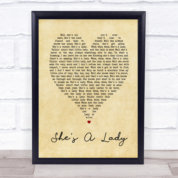 Tom Jones She's A Lady Vintage Heart Song Lyric Quote Print