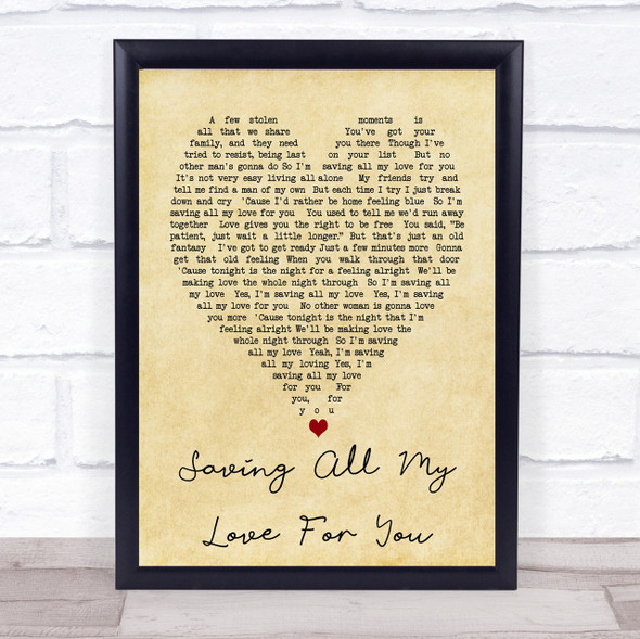 Whitney Houston Saving All My Love For You Vintage Heart Song Lyric Quote Print