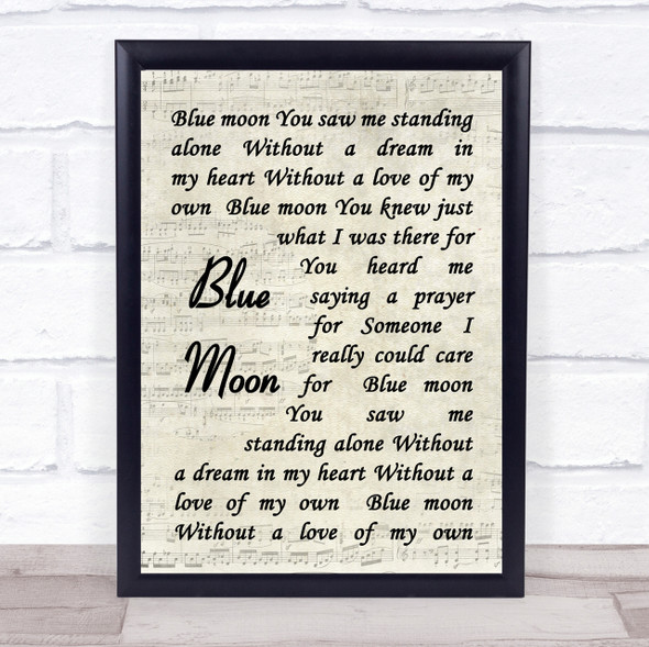 Elvis Presley Blue Moon Vintage Script Song Lyric Quote Print