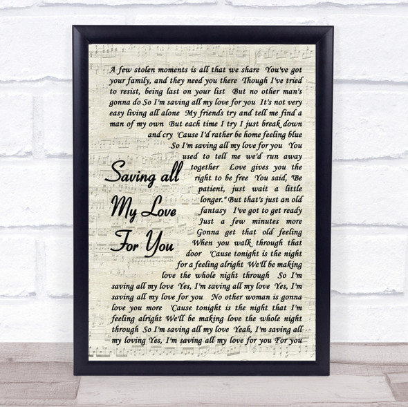 Whitney Houston Saving All My Love For You Vintage Script Song Lyric Quote Print
