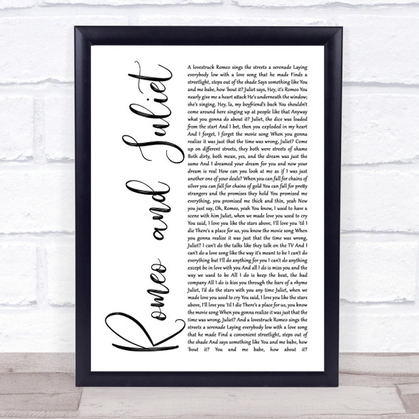 Dire Straits Romeo And Juliet White Script Song Lyric Quote Print