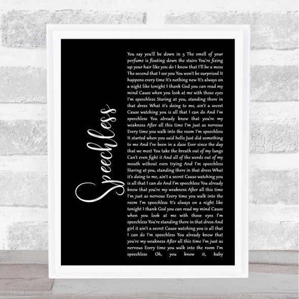 Dan + Shay Speechless Black Script Song Lyric Quote Print