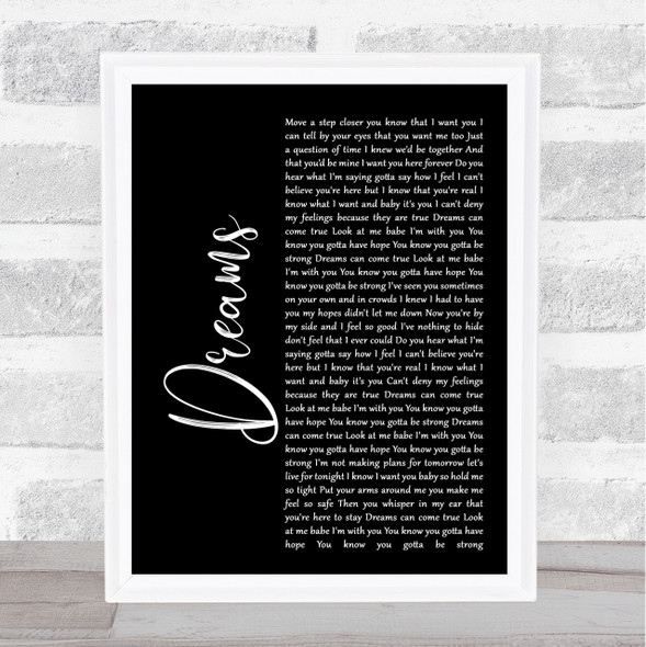 Gabrielle Dreams Black Script Song Lyric Quote Print