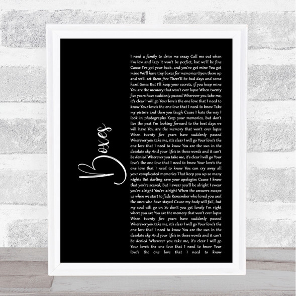 Goo Goo Dolls Boxes Black Script Song Lyric Quote Print