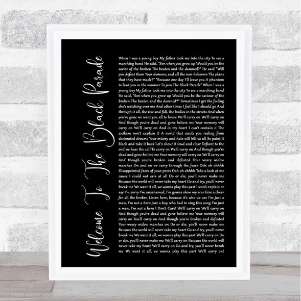 My Chemical Romance Welcome To The Black Parade Black Script Song Lyric Print