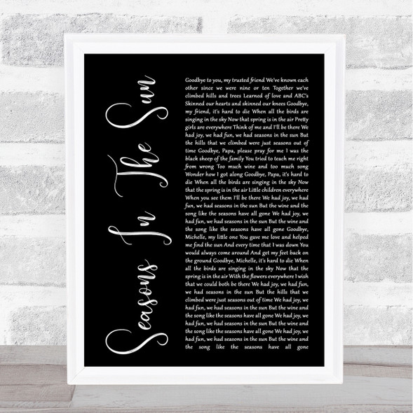 Westlife Seasons In The Sun Black Script Song Lyric Quote Print