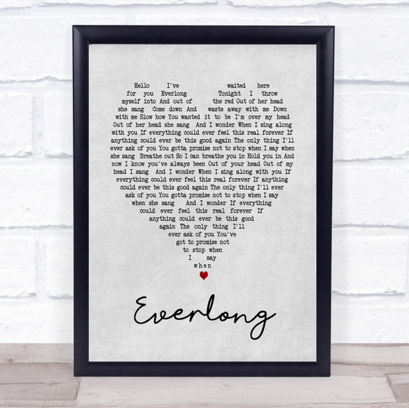 Everlong Foo Fighters Grey Heart Song Lyric Quote Print