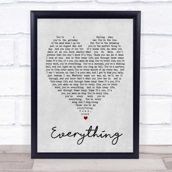Everything Michael Buble Grey Heart Song Lyric Quote Print