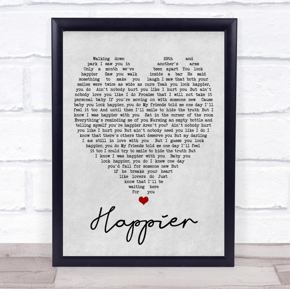 Happier Ed Sheeran Grey Heart Song Lyric Quote Print