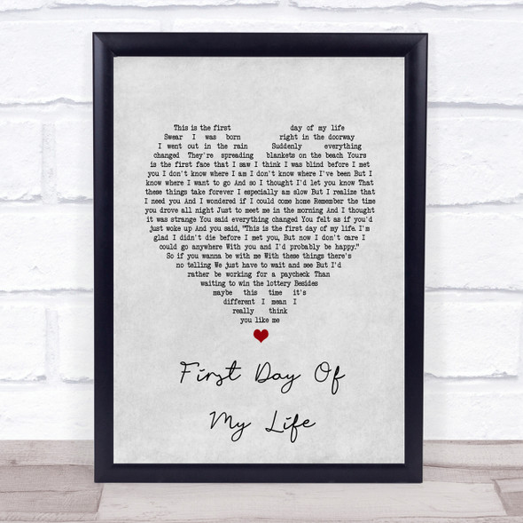 Bright Eyes First Day Of My Life Grey Heart Song Lyric Quote Print