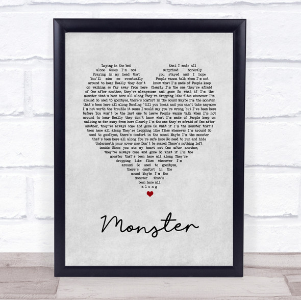 Gabbie Hanna Monster Grey Heart Song Lyric Quote Print