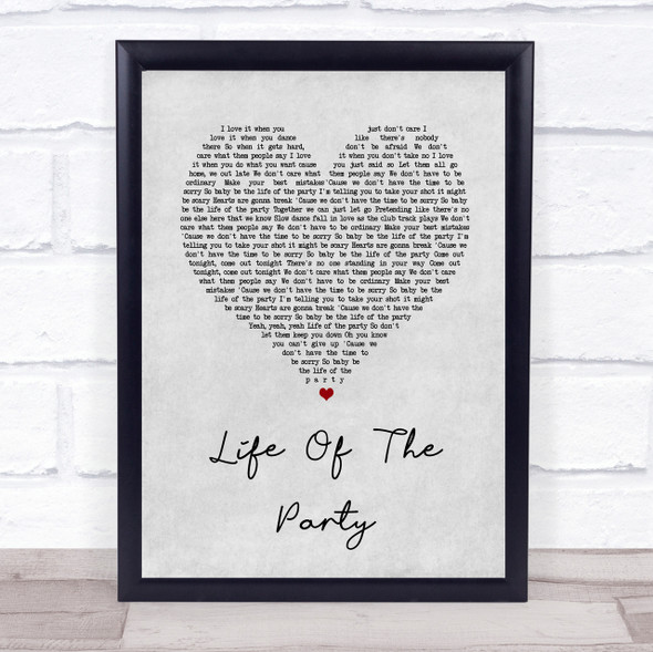 Shawn Mendes Life Of The Party Grey Heart Song Lyric Quote Print