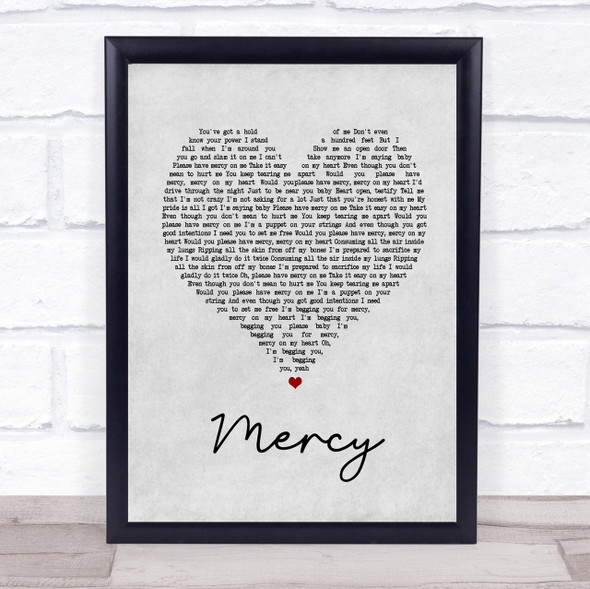 Shawn Mendes Mercy Grey Heart Song Lyric Quote Print