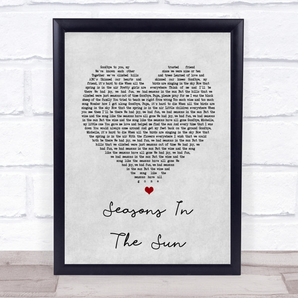 Westlife Seasons In The Sun Grey Heart Song Lyric Quote Print