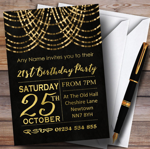 Gold Draped Garland 21st Customised Birthday Party Invitations
