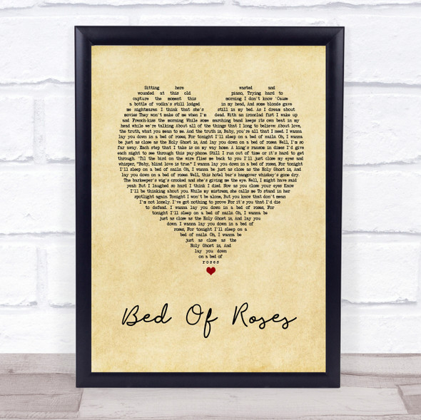 Bon Jovi Bed Of Roses Vintage Heart Song Lyric Quote Print