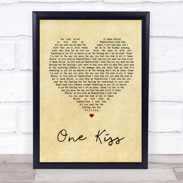 Calvin Harris & Dua Lipa One Kiss Vintage Heart Song Lyric Quote Print