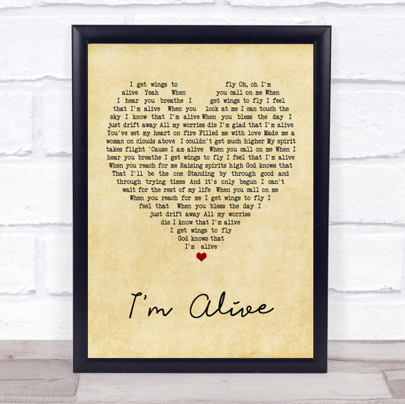 Celine Dion I'm Alive Vintage Heart Song Lyric Quote Print