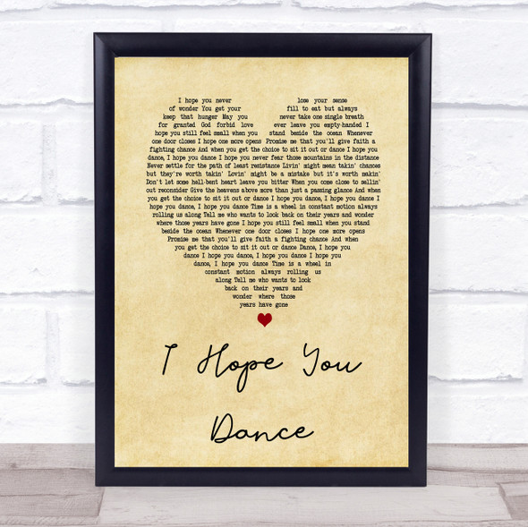 Lee Ann Womack I Hope You Dance Vintage Heart Song Lyric Quote Print