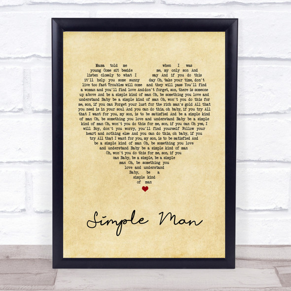 Lynyrd Skynyrd Simple Man Vintage Heart Song Lyric Quote Print