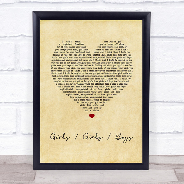 Panic At The Disco Girls Girls Boys Vintage Heart Song Lyric Quote Print
