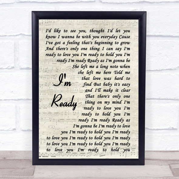 Bryan Adams I'm Ready Song Lyric Vintage Script Quote Print