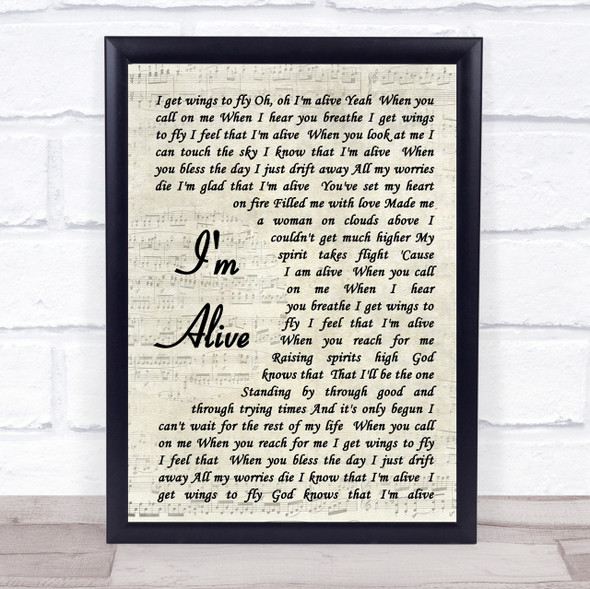 Celine Dion I'm Alive Song Lyric Vintage Script Quote Print