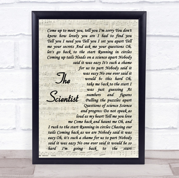 Coldplay The Scientist Song Lyric Vintage Script Quote Print
