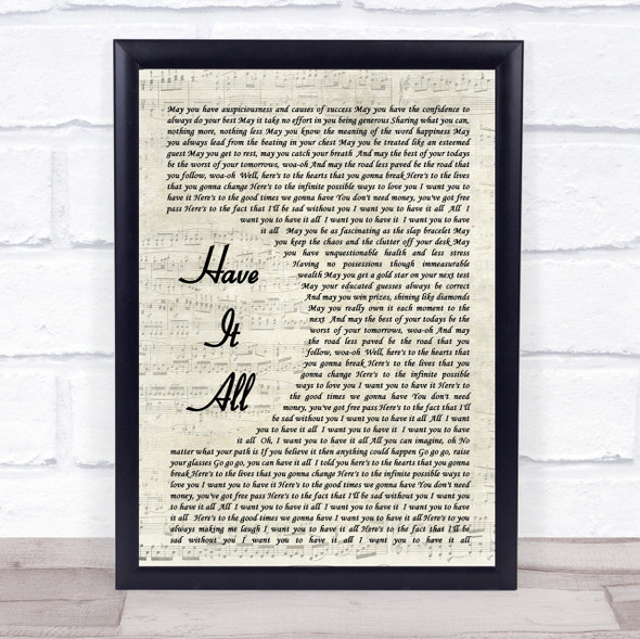 Jason Mraz Have It All Song Lyric Vintage Script Quote Print