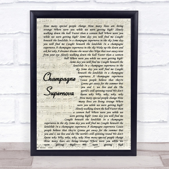Oasis Champagne Supernova Song Lyric Vintage Script Quote Print