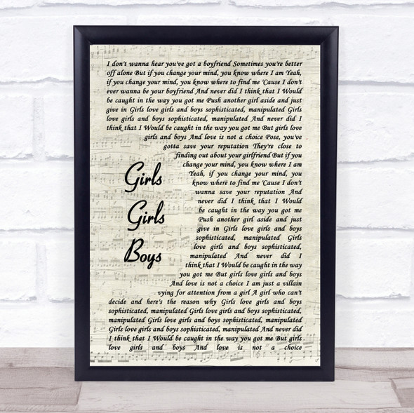 Panic At The Disco Girls Girls Boys Song Lyric Vintage Script Quote Print