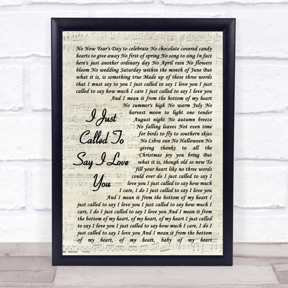 Stevie Wonder I Just Called To Say I Love You Song Lyric Vintage Script Print