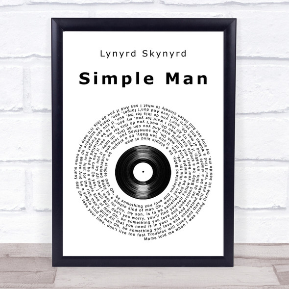 Lynyrd Skynyrd Simple Man Vinyl Record Song Lyric Quote Print