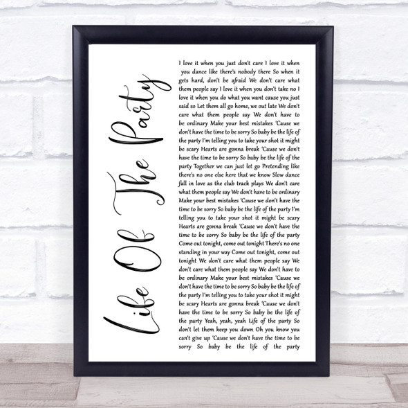 Shawn Mendes Life Of The Party White Script Song Lyric Quote Print
