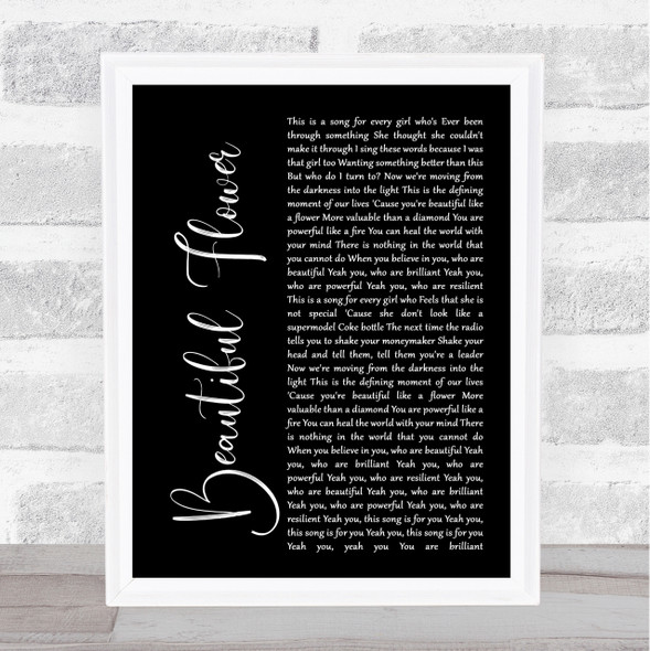 India Arie Beautiful Flower Black Script Song Lyric Quote Print