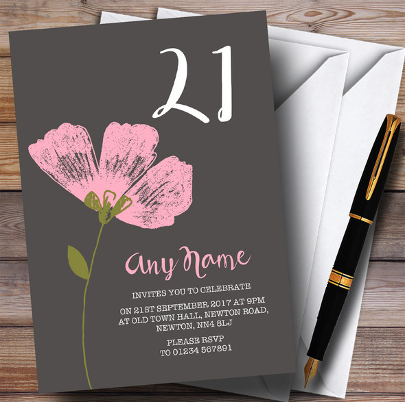 Pink Watercolour Flower 21st Customised Birthday Party Invitations