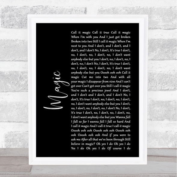 Coldplay Magic Black Script Song Lyric Quote Print