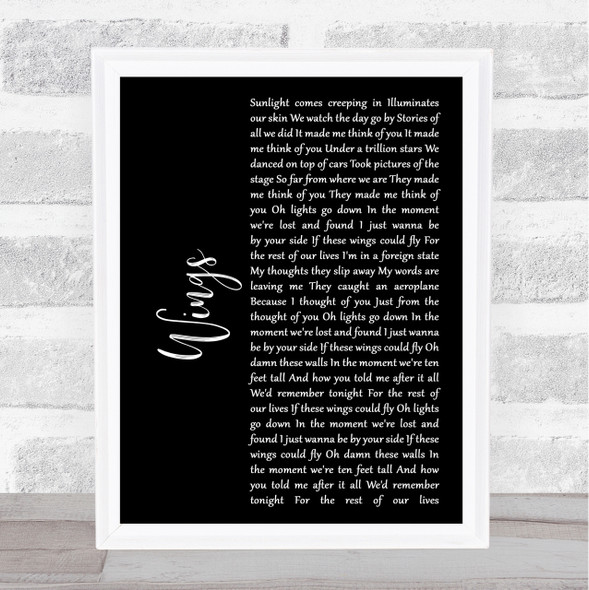 Birdy Wings Black Script Song Lyric Quote Print