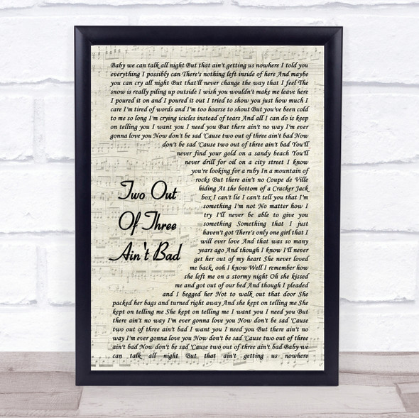 Meat Loaf Two Out Of Three Ain't Bad Vintage Script Song Lyric Quote Print