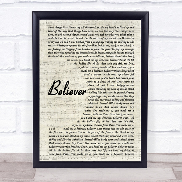 Imagine Dragons Believer Vintage Script Song Lyric Quote Print